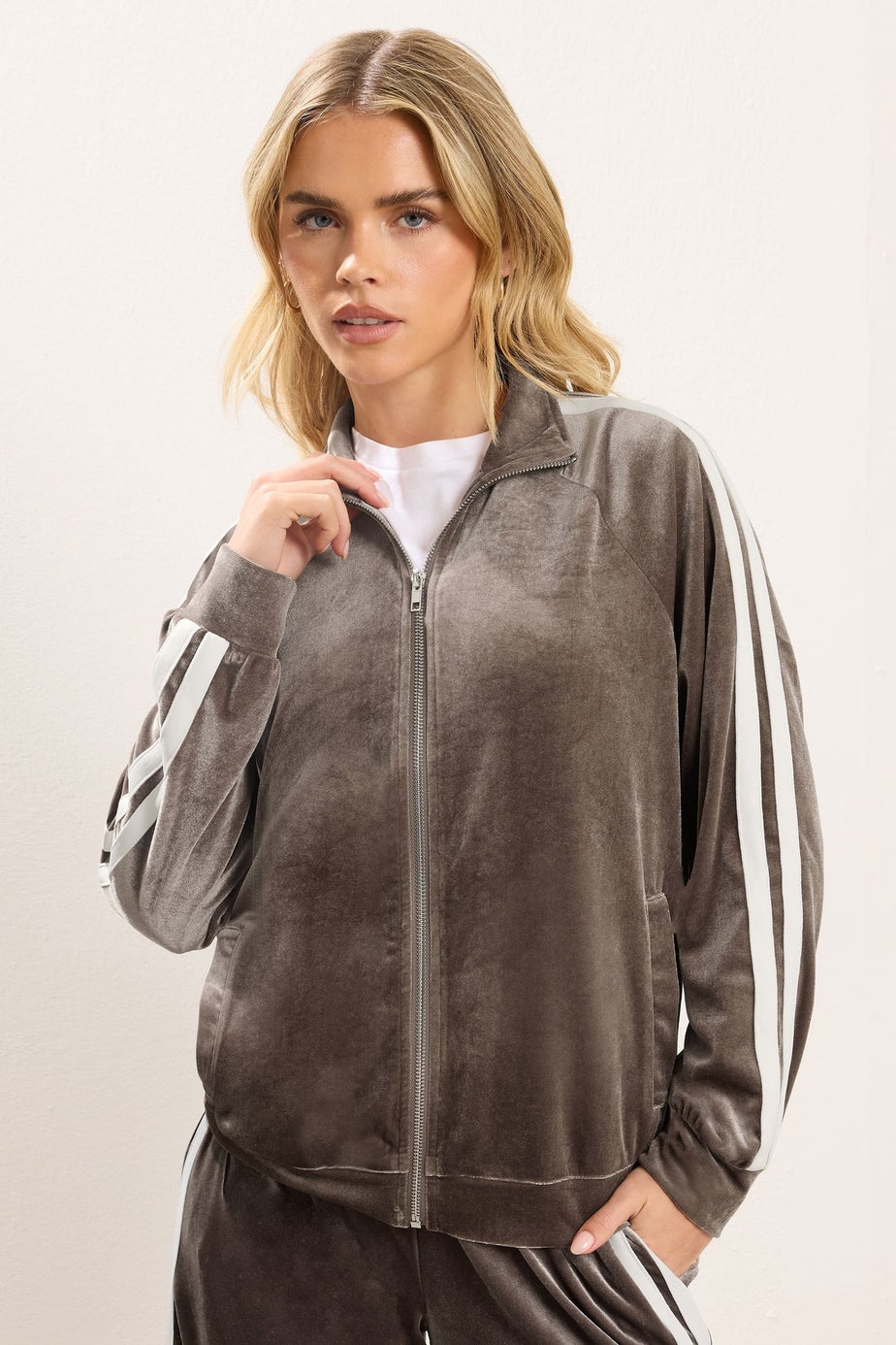 PixieGirl Petite Brown Side Stripe Velvet Jacket