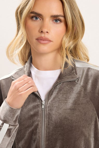 PixieGirl Petite Brown Side Stripe Velvet Jacket