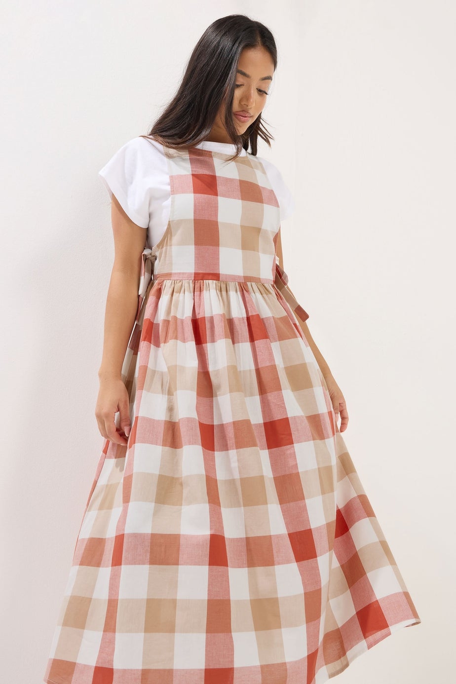 PixieGirl Petite Pink Check Midi Dress
