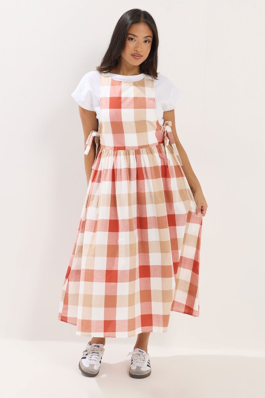 PixieGirl Petite Pink Check Midi Dress