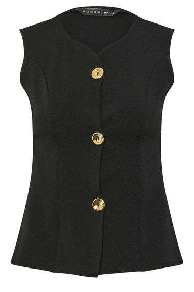 PixieGirl Petite Black Button Sleeveless Top