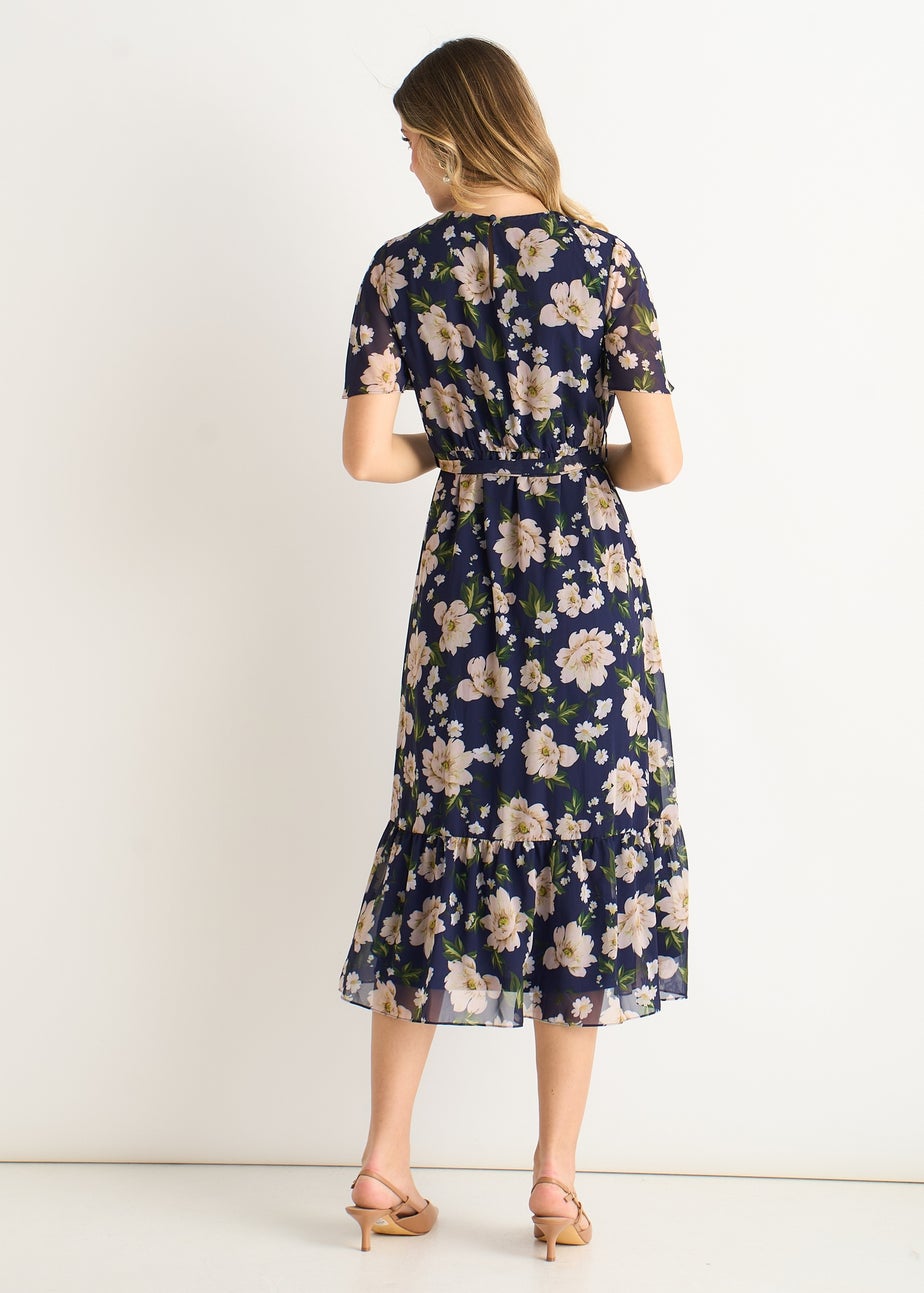 Gini London Navy Floral Print Fit & Flare Midi Dress