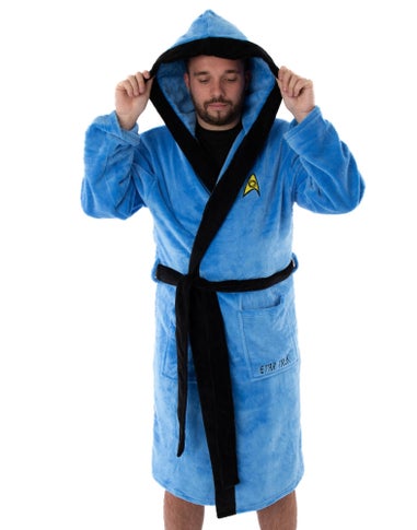 Vanilla Underground Star Trek Adults Hooded Blue Bathrobe