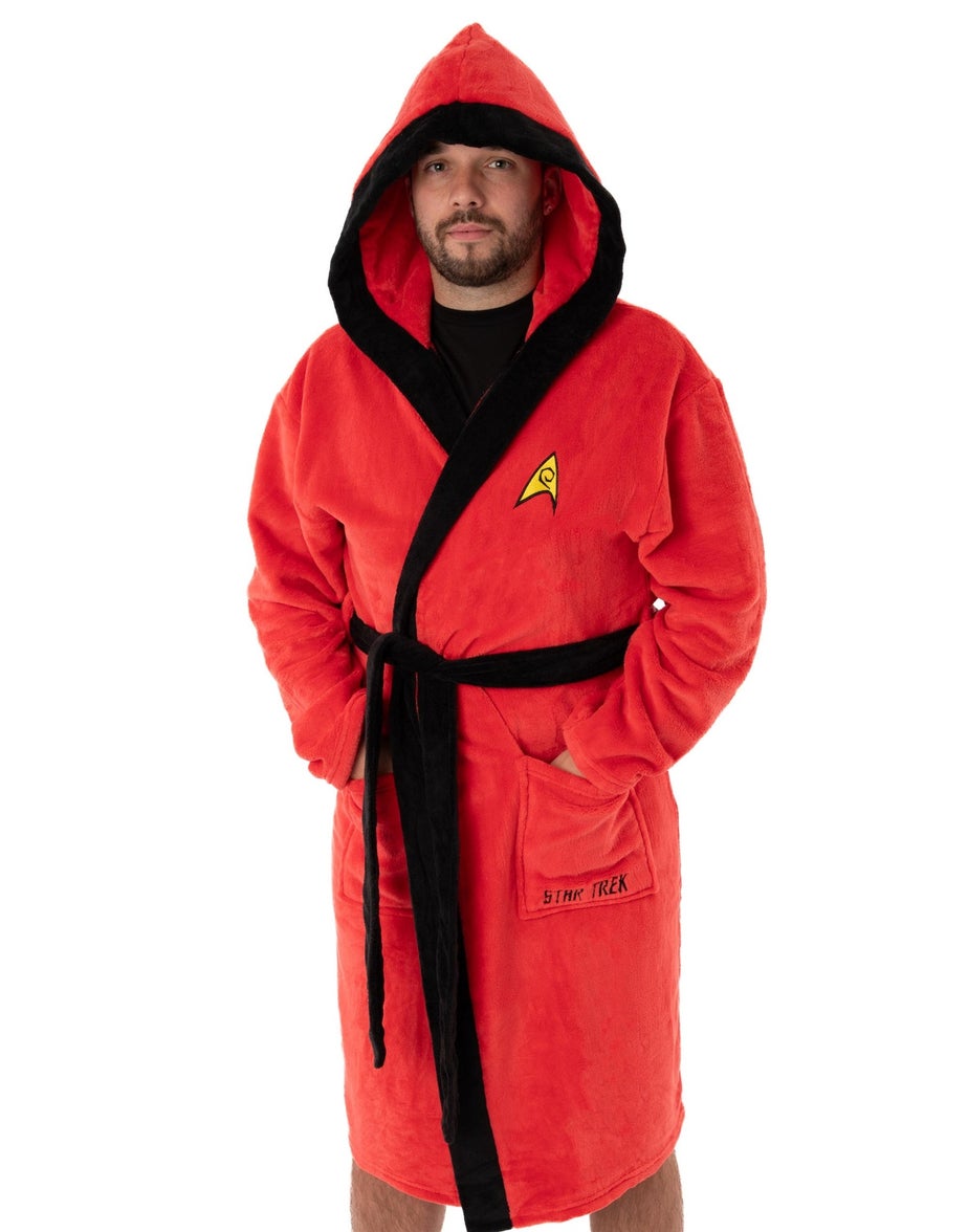 Vanilla Underground Star Trek Adults Hooded Red Bathrobe