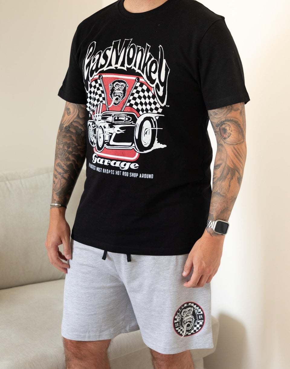 Vanilla Underground Gas Monkey Garage Logo Adults Short Leg Black PJs