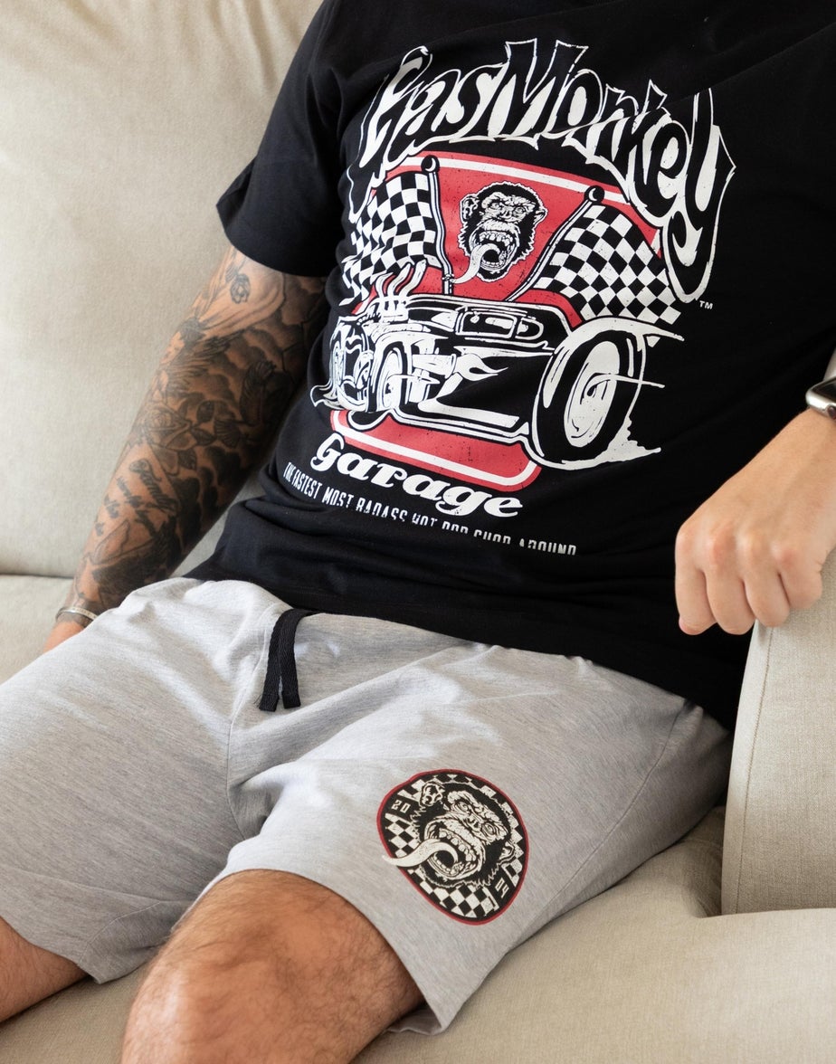 Vanilla Underground Gas Monkey Garage Logo Adults Short Leg Black PJs