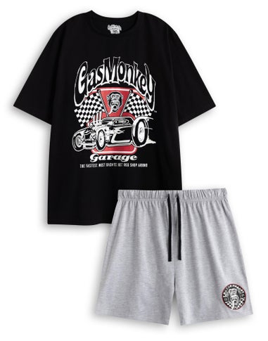 Vanilla Underground Gas Monkey Garage Logo Adults Short Leg Black PJs