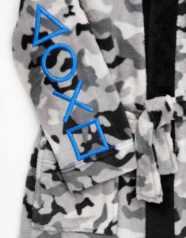 Vanilla Underground PlayStation Boys Grey Logo Grey Camo Print Bathrobe (5 - 14 Years)