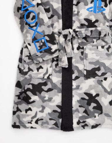 Vanilla Underground PlayStation Boys Grey Logo Grey Camo Print Bathrobe (5 - 14 Years)