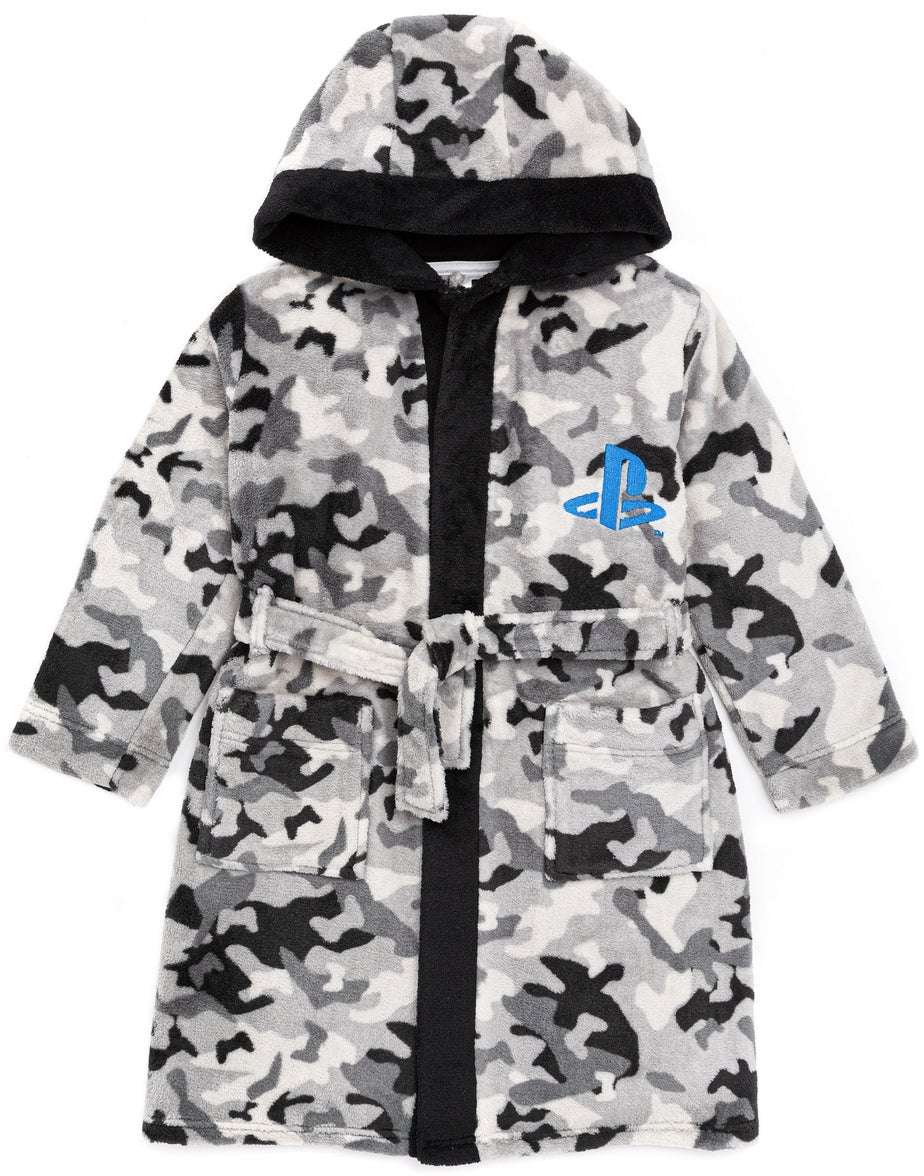 Vanilla Underground PlayStation Boys Grey Logo Grey Camo Print Bathrobe (5 - 14 Years)