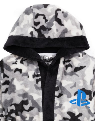 Vanilla Underground PlayStation Boys Grey Logo Grey Camo Print Bathrobe (5 - 14 Years)