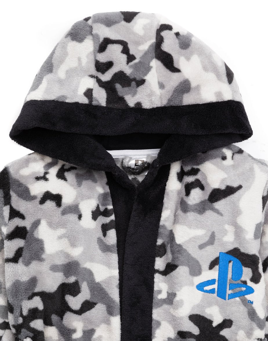 Vanilla Underground PlayStation Boys Grey Logo Grey Camo Print Bathrobe (5 - 14 Years)