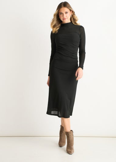 Gini London Black Ruched Jersey Long Sleeves Midi Dress
