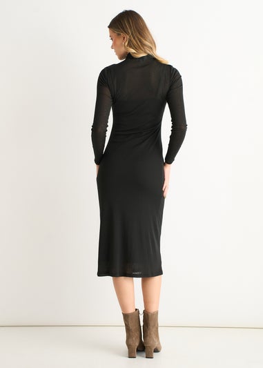 Gini London Black Ruched Jersey Long Sleeves Midi Dress
