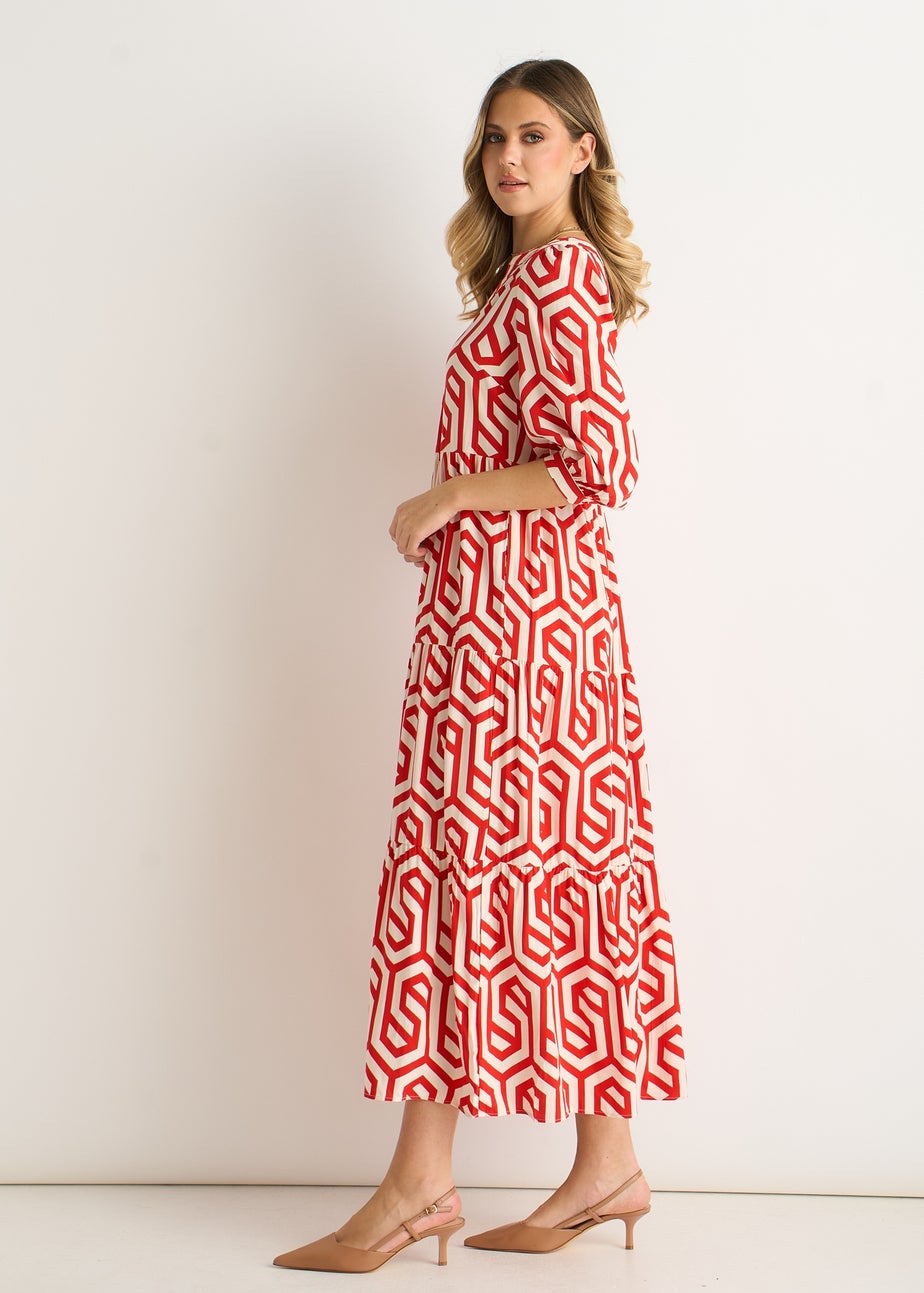 Gini London Red Geo Print Smock Maxi Dress