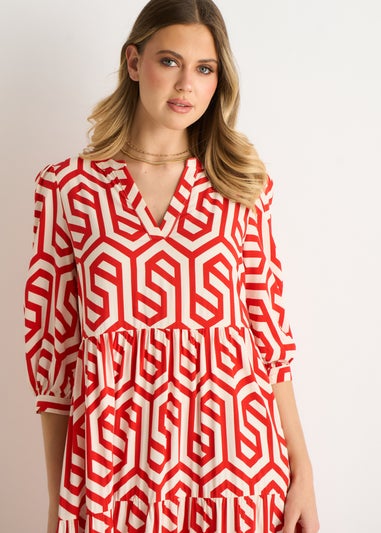 Gini London Red Geo Print Smock Maxi Dress