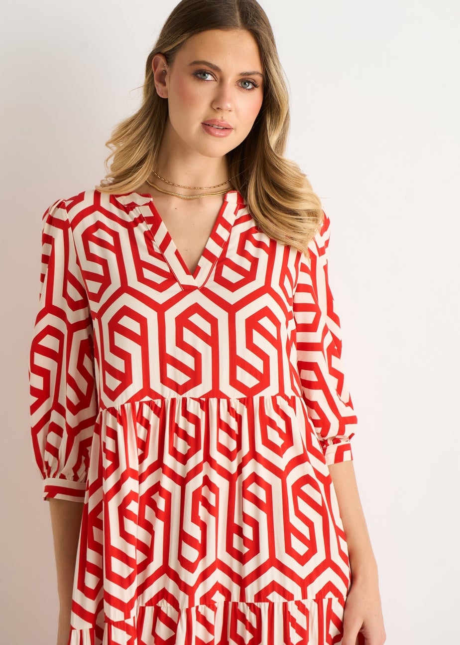 Gini London Red Geo Print Smock Maxi Dress