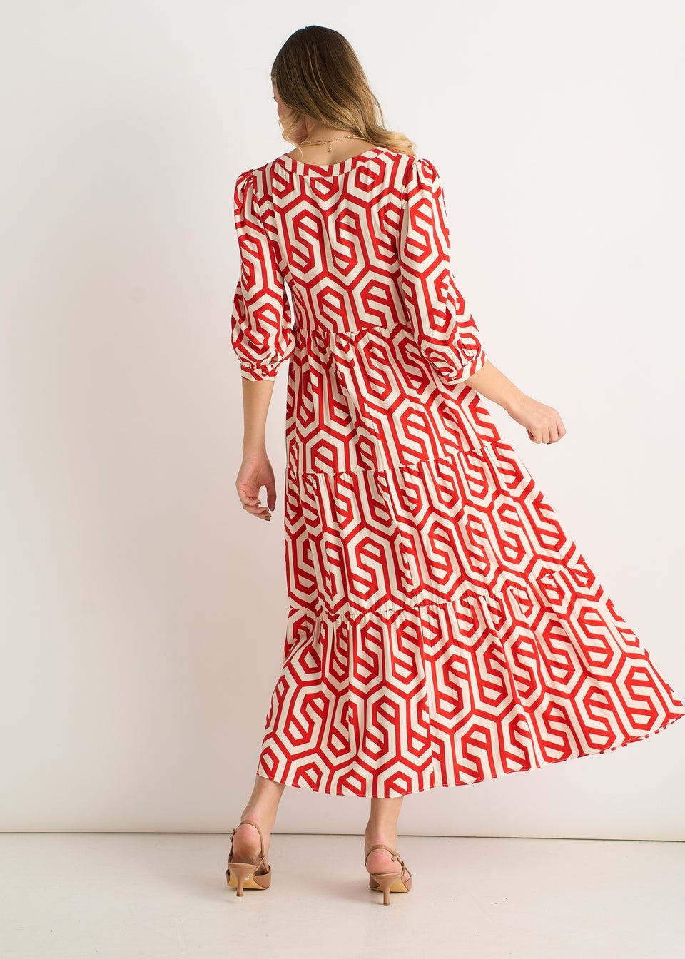 Gini London Red Geo Print Smock Maxi Dress
