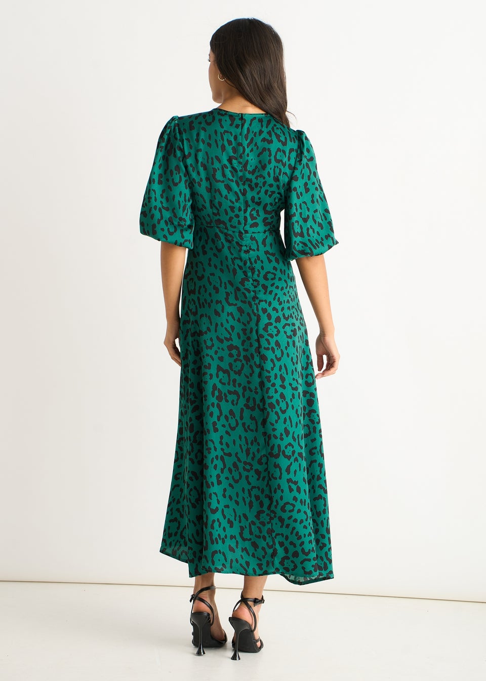 Gini London Green Animal Print Satin Midi Dress