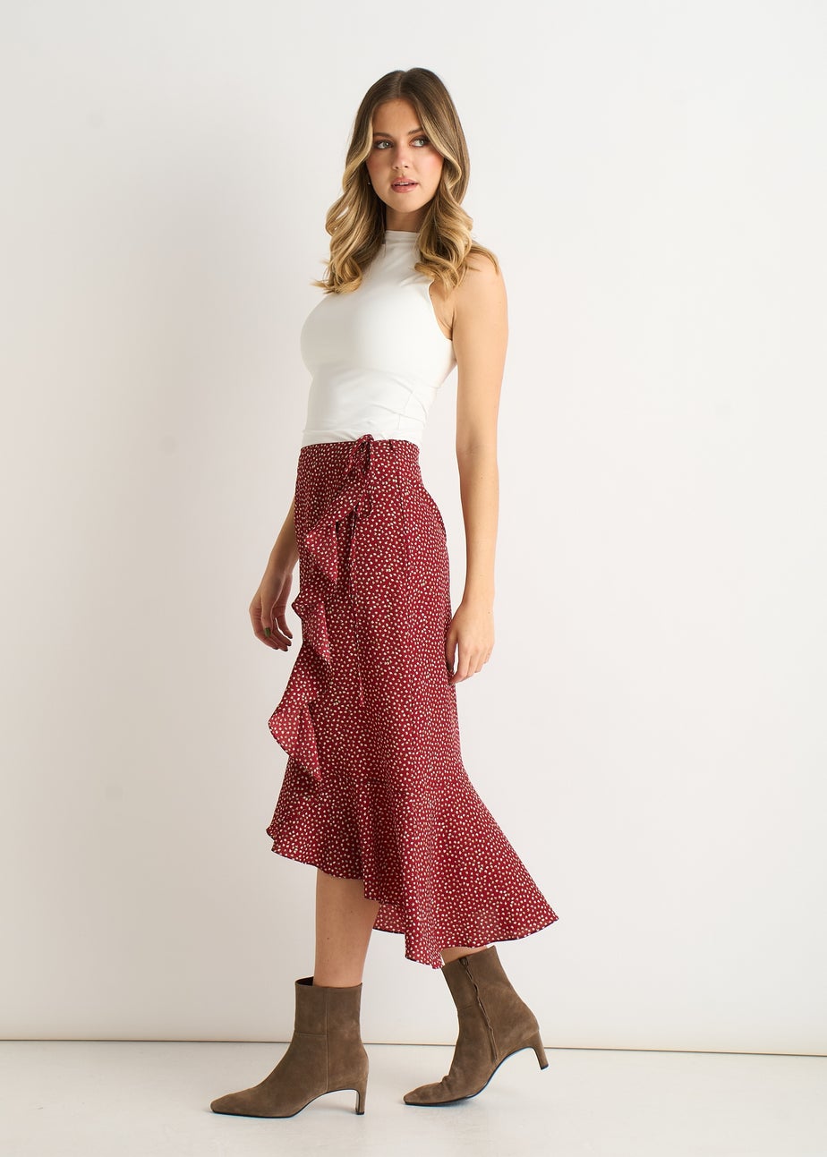 Gini London Red Polka Dot Ruffle Midi Skirt