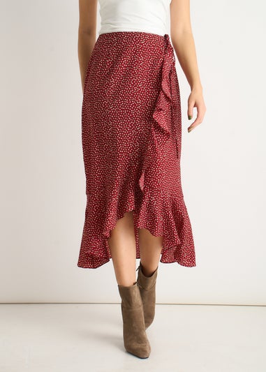 Gini London Red Polka Dot Ruffle Midi Skirt