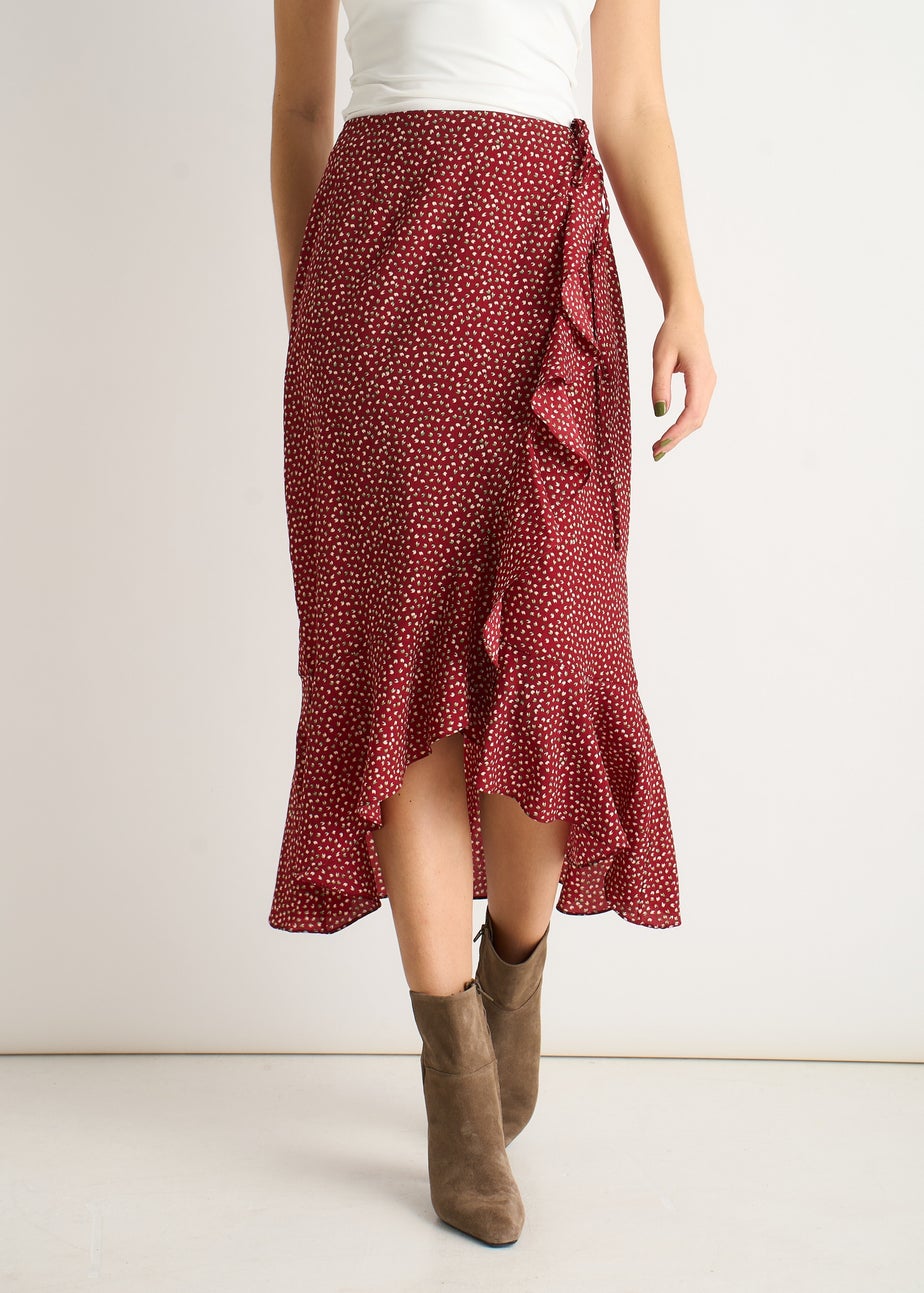 Gini London Red Polka Dot Ruffle Midi Skirt