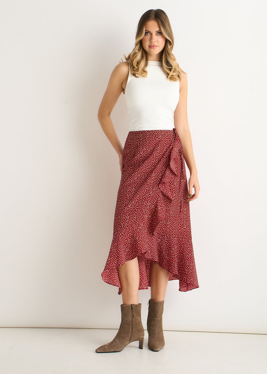 Gini London Red Polka Dot Ruffle Midi Skirt