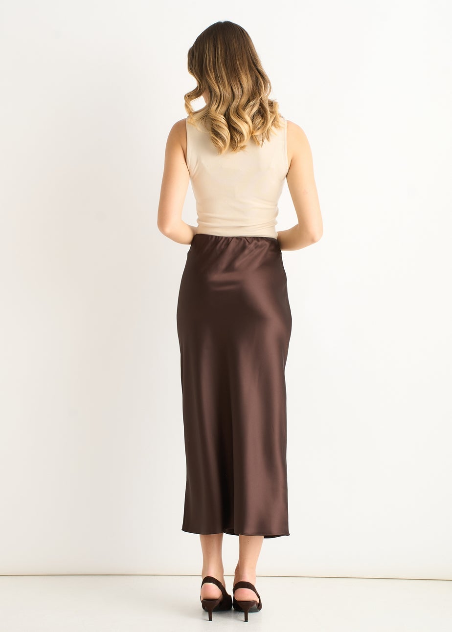 Gini London Chocolate Satin Bias Cut Midi Skirt