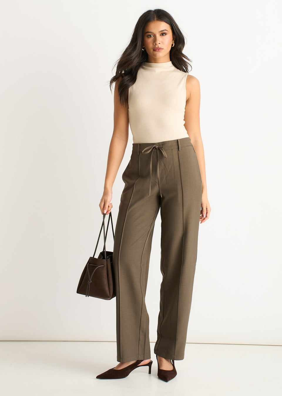 Gini London Marl Grey Drawstring Elasticated Back Tailoring Trousers