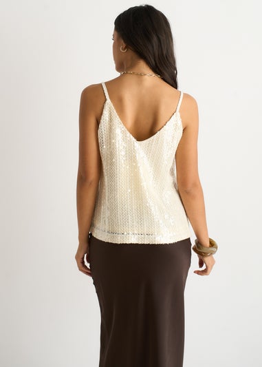 Gini London Cream Sequin V Neck Cami Top