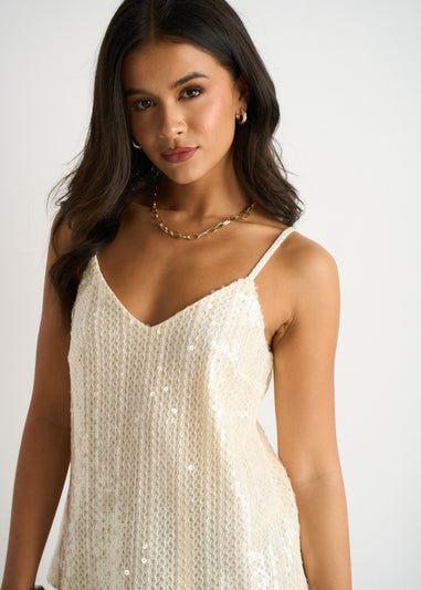 Gini London Cream Sequin V Neck Cami Top
