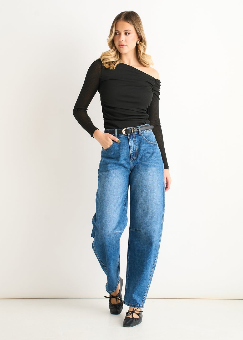 Gini London Black Jersey Slash Neck Long Sleeves Top