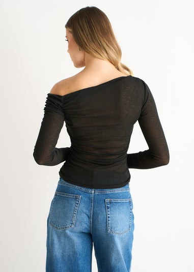 Gini London Black Jersey Slash Neck Long Sleeves Top