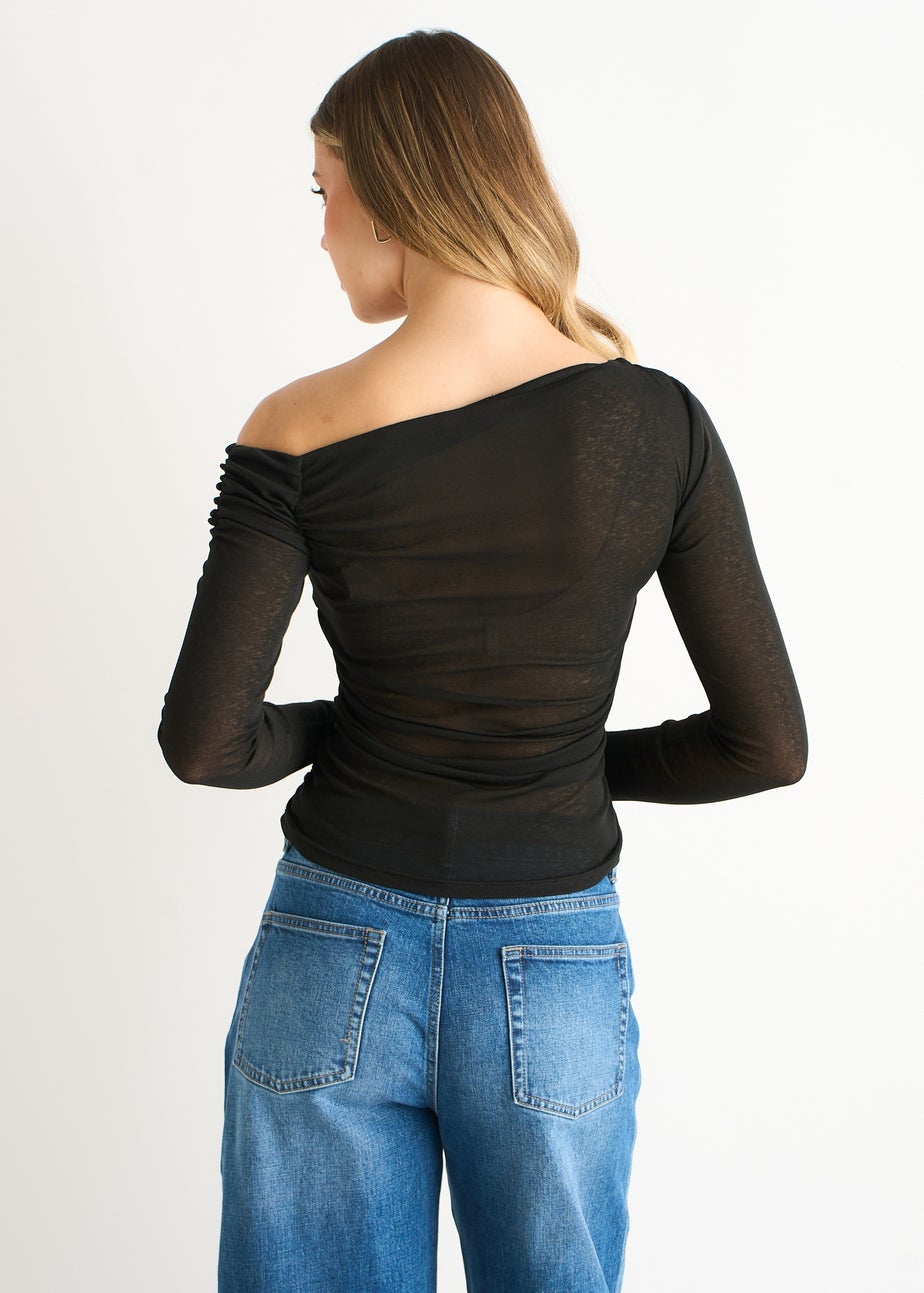 Gini London Black Jersey Slash Neck Long Sleeves Top