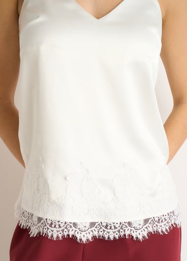 Gini London White Lace Trim Satin Cami Top