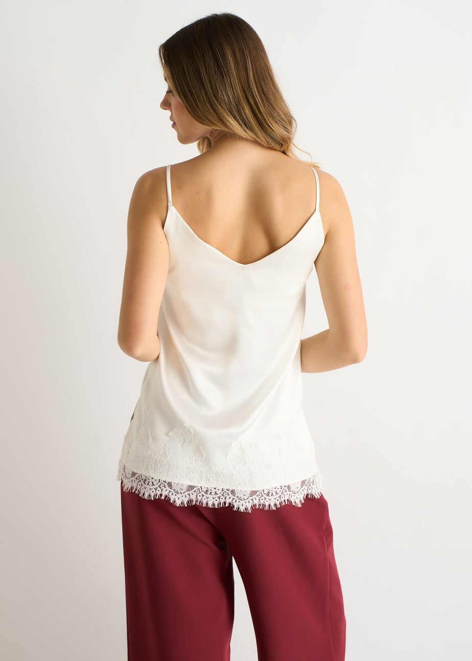 Gini London White Lace Trim Satin Cami Top
