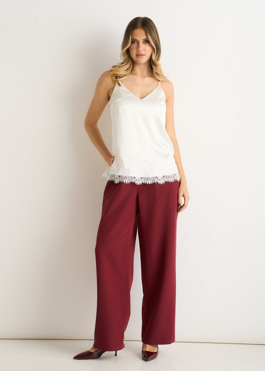 Gini London White Lace Trim Satin Cami Top