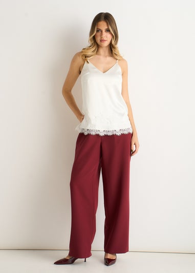 Gini London White Lace Trim Satin Cami Top