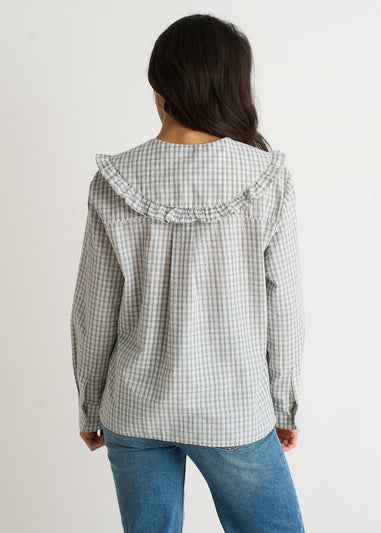 Gini London Blue Gingham Textured Check Peter Pan Collared Shirt