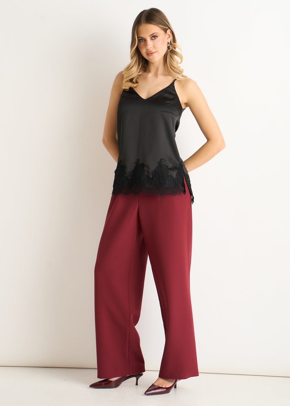 Gini London Black Lace Trim Satin Cami Top