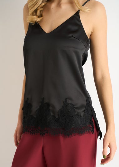 Gini London Black Lace Trim Satin Cami Top