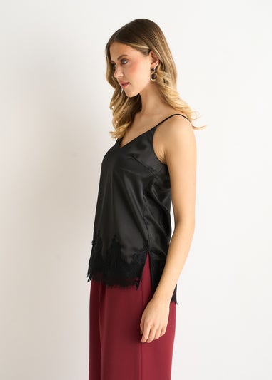 Gini London Black Lace Trim Satin Cami Top