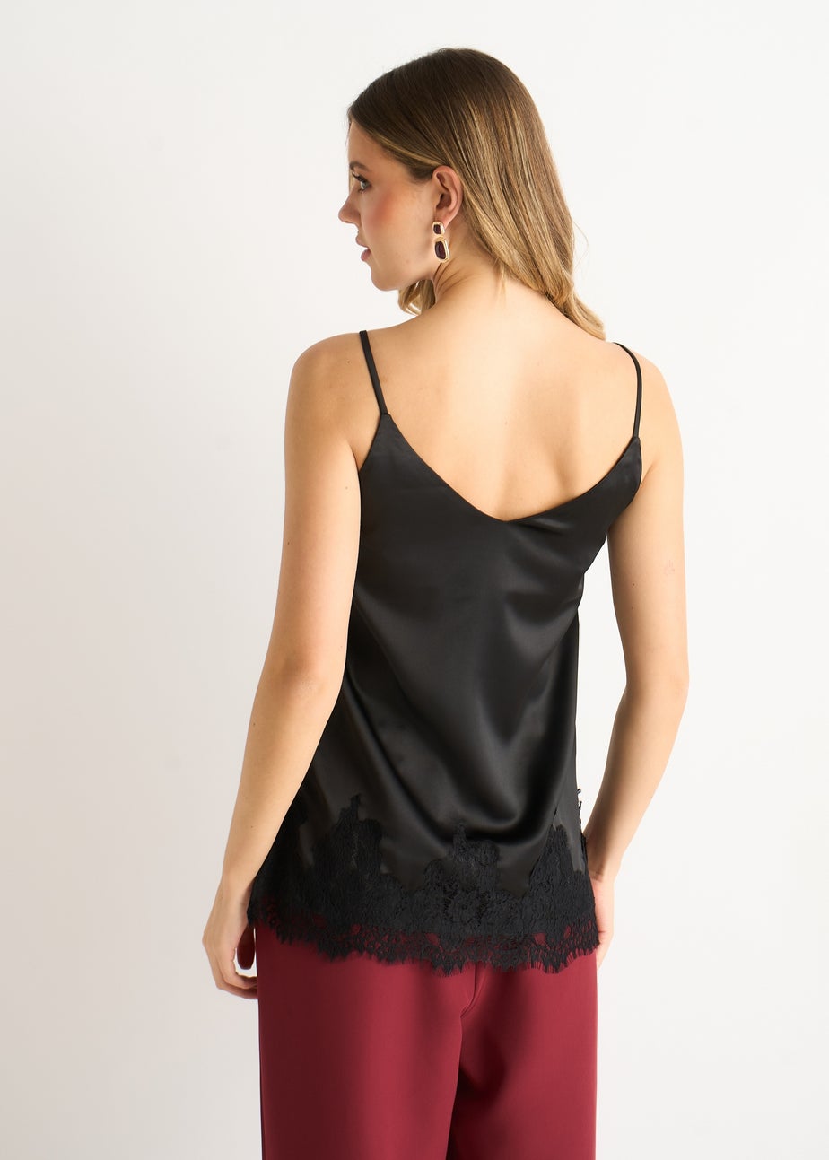 Gini London Black Lace Trim Satin Cami Top