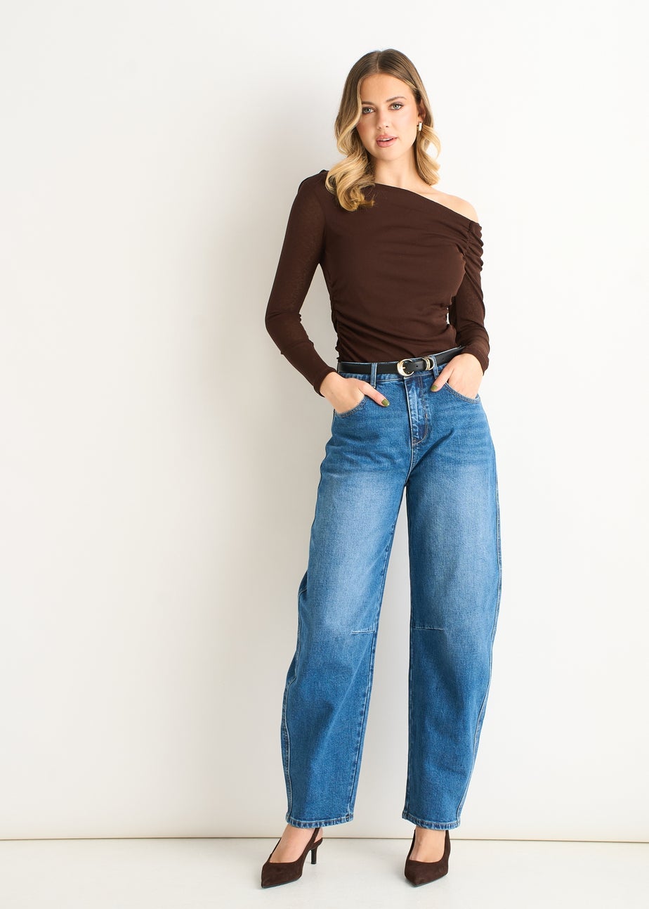 Gini London Chocolate Jersey Slash Neck Long Sleeves Top