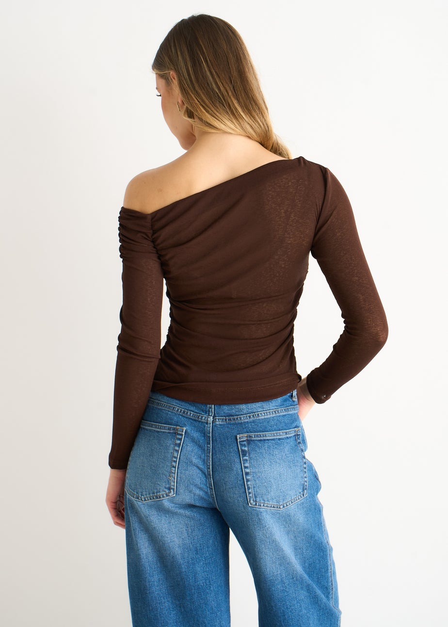 Gini London Chocolate Jersey Slash Neck Long Sleeves Top