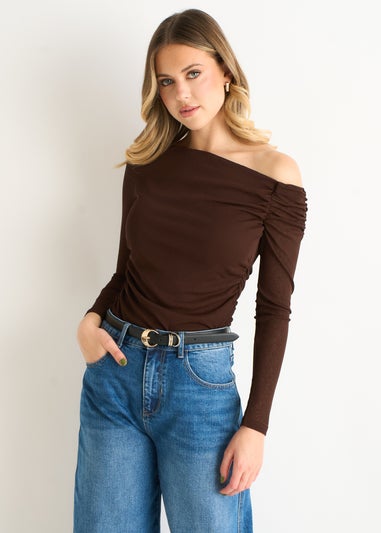 Gini London Chocolate Jersey Slash Neck Long Sleeves Top