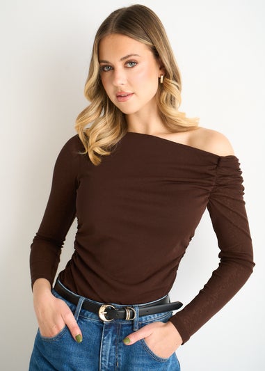Gini London Chocolate Jersey Slash Neck Long Sleeves Top