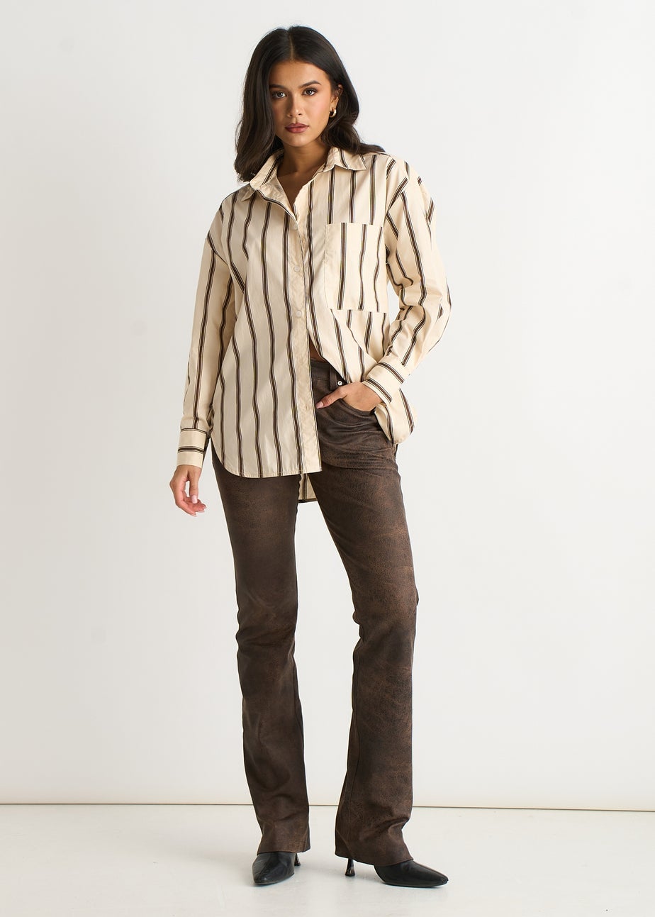 Gini London Cream Stripe Cotton Button Through Shirt