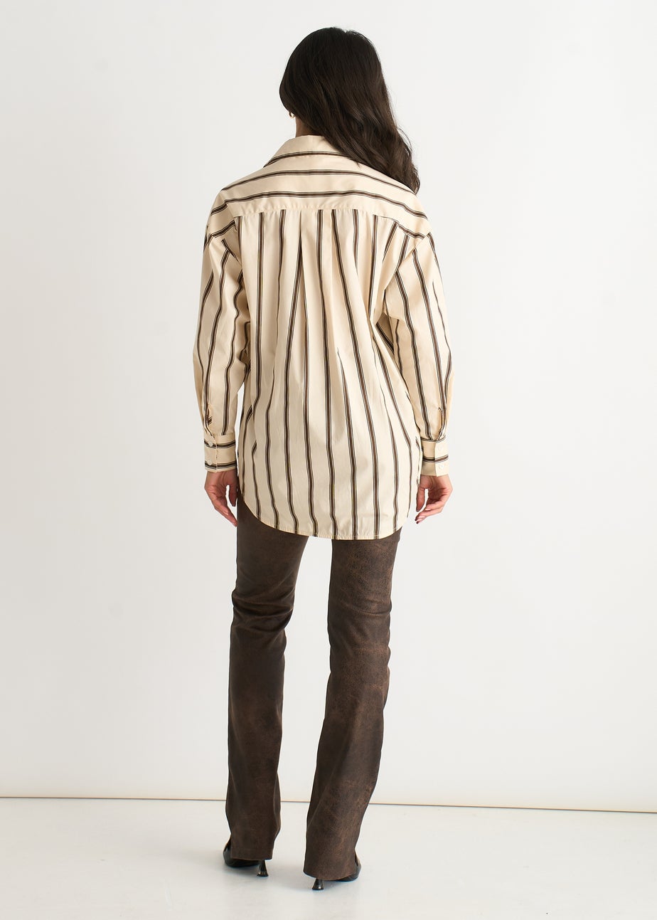 Gini London Cream Stripe Cotton Button Through Shirt