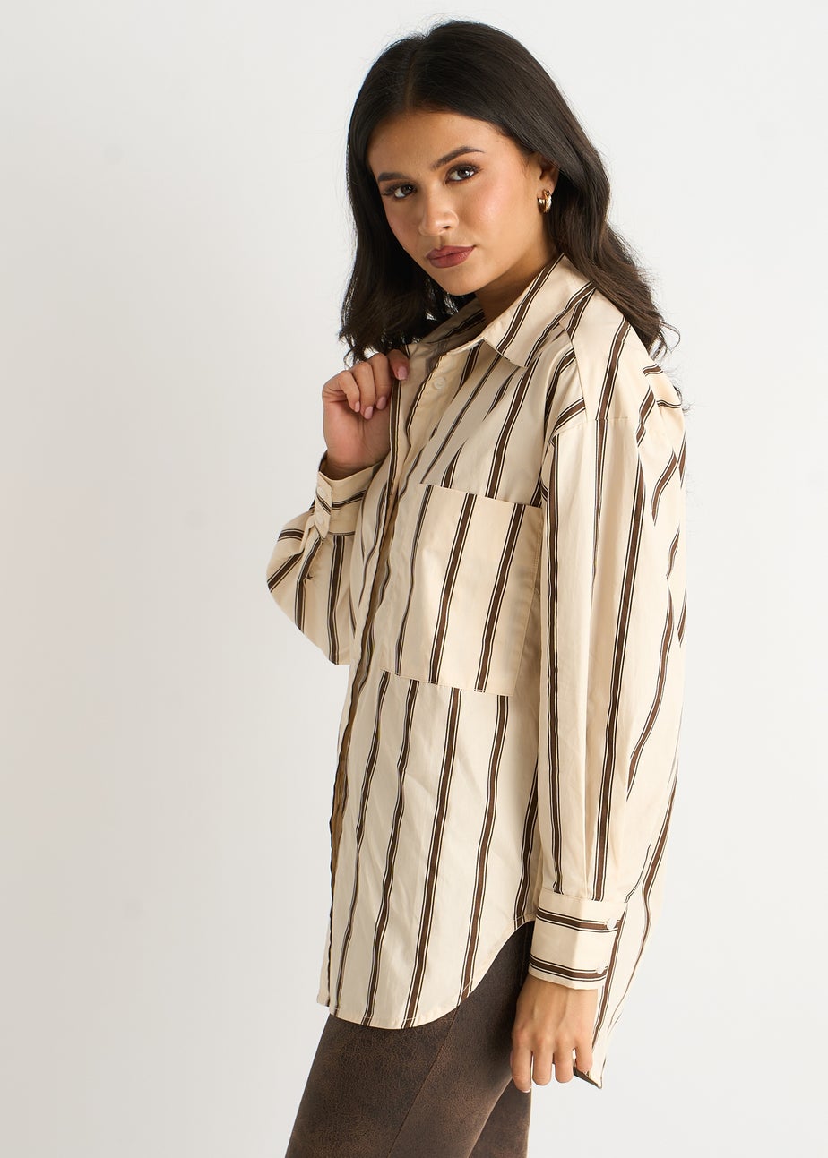 Gini London Cream Stripe Cotton Button Through Shirt